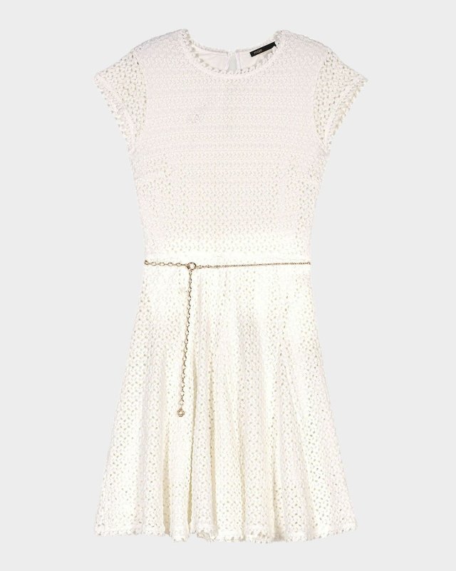 Ricochala Belted Crochet Mini Dress